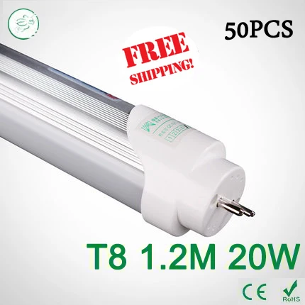 

50pc 4ft Brightness T8 led Tubes 1200mm 20W SMD 2835 Led Bulb lights Fluorescent Tube 4000k AC85~265V Constant Current via FedEx