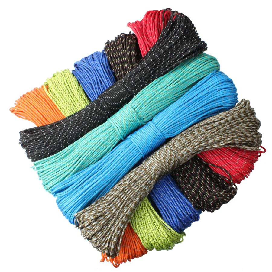 CAMPINGSKY Paracord 2mm Reflective Rope 3 Strand Core Outdoor Camping Cord Parachute Cord Lanyard Tent Multifunction