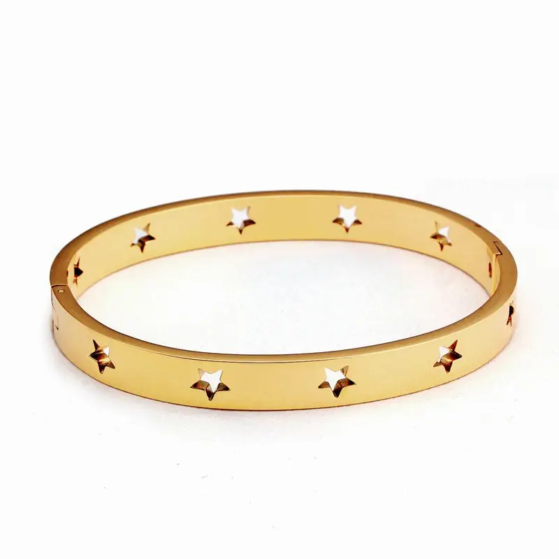 316L Stainless Steel Woman Bangle&Bracelets Hollow Out Star Gold Color Bangle Female Fashion Rose Gold Color BandWrist Jewelry