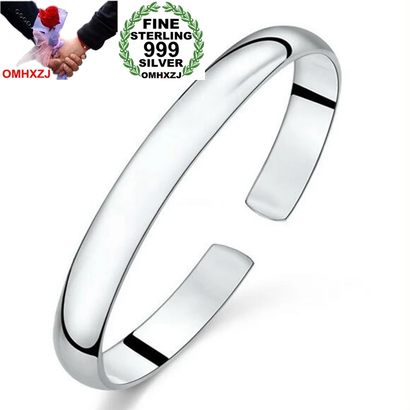 OMHXZJ Wholesale Chinese Simple Fashion Woman Child Glossy Heart Sutra 999 Sterling Silver Bracelet Bangles Open Adjustable SZ50