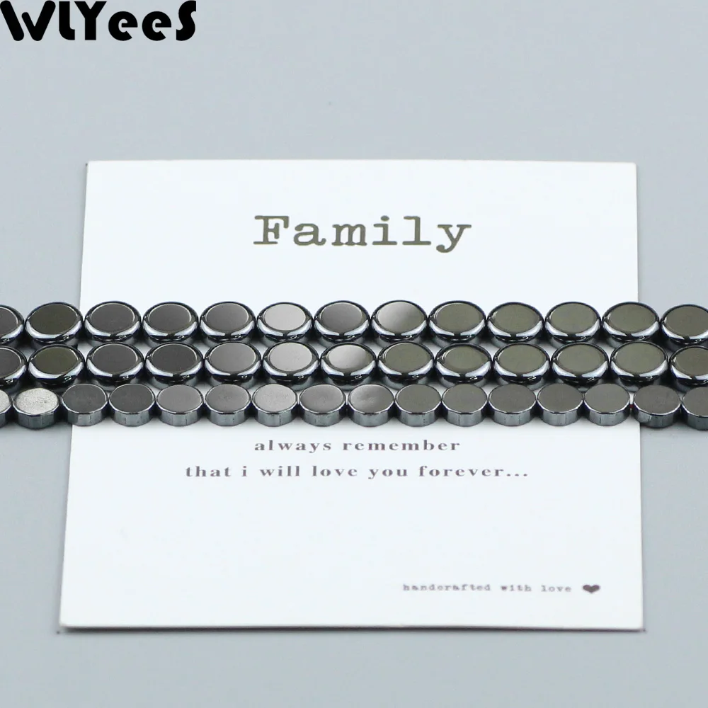 WLYeeS Round Coins Hematite Beads Natural Black Stone Flat Spacer Loose Bead for Jewelry Bracelet Earring Making Accessories DIY