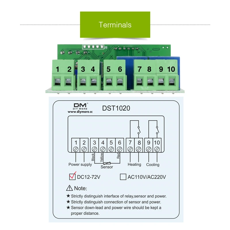 DST1000/1020 Digitaler Temperaturthermostat mit LED-Anzeige, Controller-Sensor, Dual-Modus für Inkubator, DC 12-72V, AC 110V 220V – Detail 19