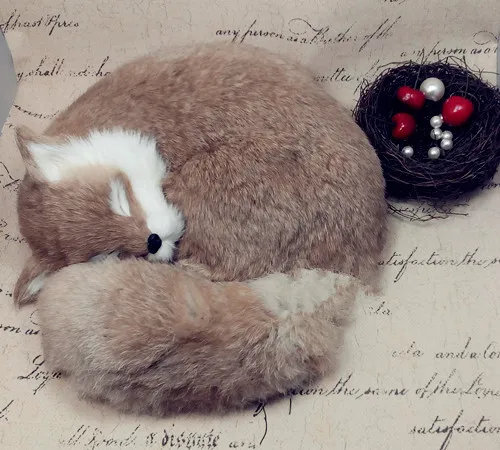 new big Simulation fox toy polyethylene&furs natural colour sleeping fox model gift about 27x27x12cm y0313