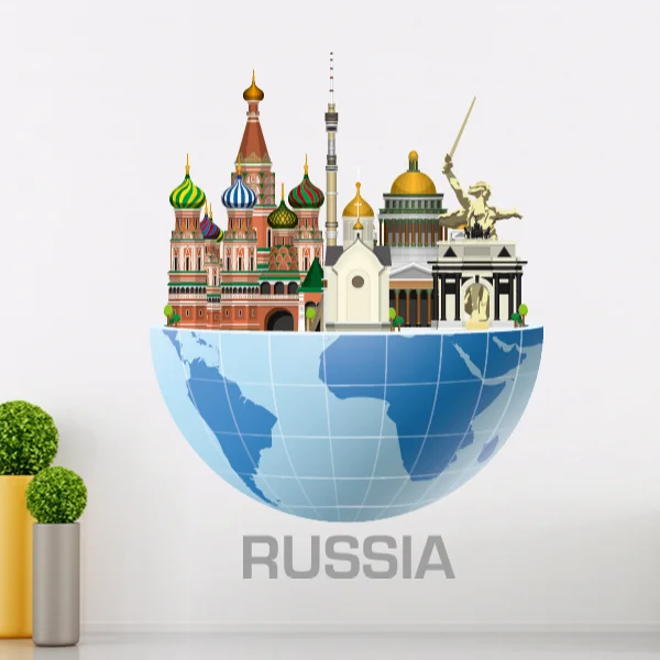 

Russia Global Architecture Landmark Statue Wedding Decor Vinyl Waterproof Wall Sticker Bedroom Wallpaper Wall Decal