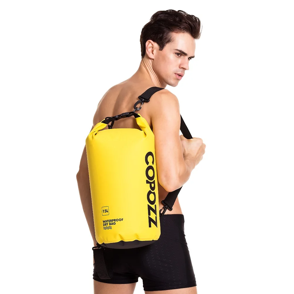 COPOZZ Waterproof Bag Dry Bag PVC 15L with Long Adjustable Strap for Men Women Storage Gym Swimming Bag Travel Backpack Sport