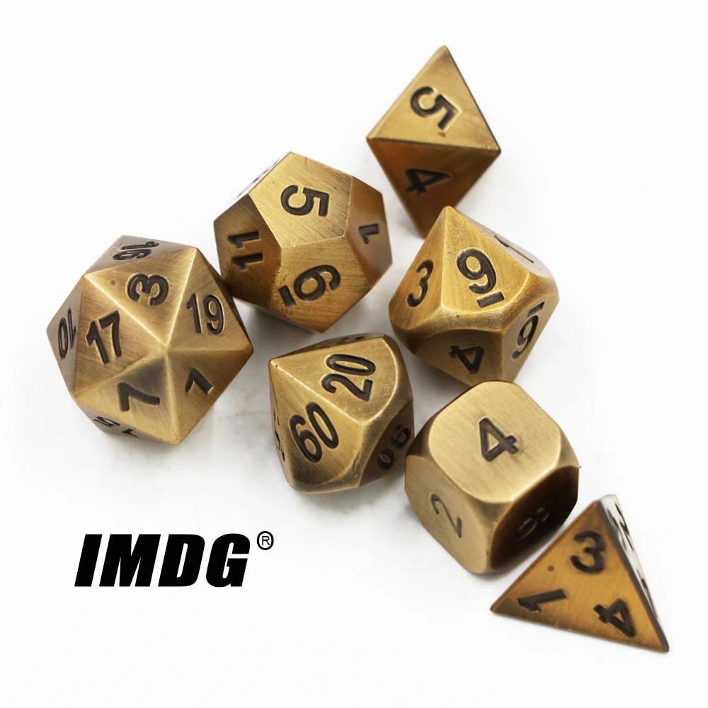 

IMDG 7pcs/set Creative RPG Game Dice Polyhedron Metal Dice DND Plating Ancient Gold Digital Game Dice