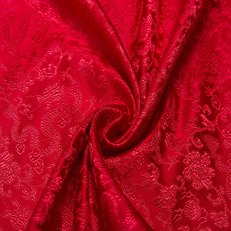 HLQON Red dragon style Metallic Jacquard Brocade Fabric,3D jacquard yarn dyed fabric for dress, pathwork tissue tela 75x100cm