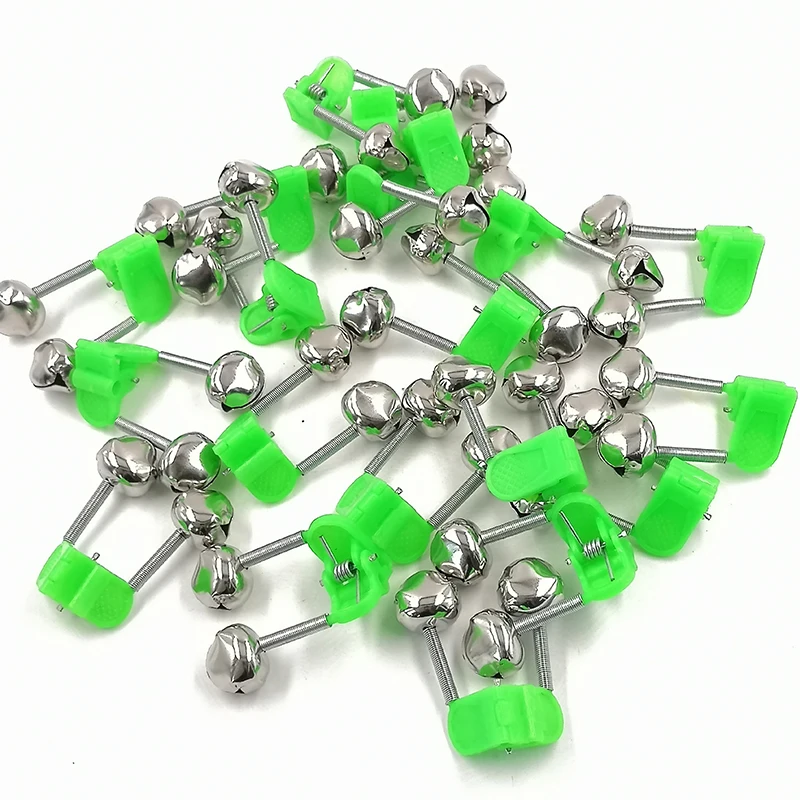 OUTKIT 5pcs/lot Fishing Bite Alarms Fishing Rod Bell Rod Clamp Tip Clip Bells Ring Green ABS Fishing Accessory Outdoor Metal images - 6