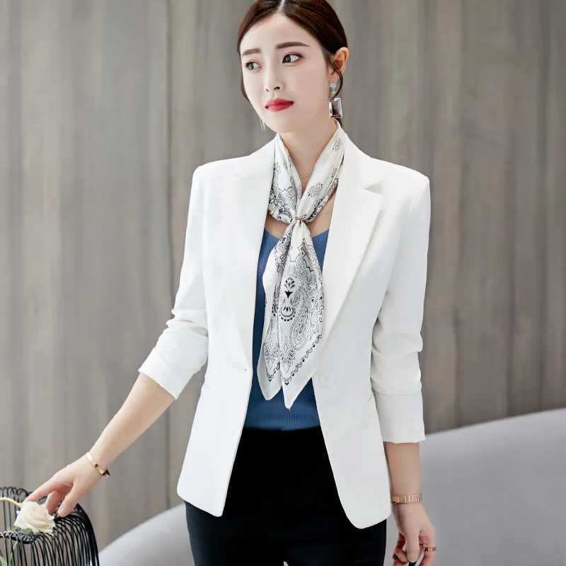 New Spring Autumn Slim Fit Women Formal Blazers Office Work Suit Open Front Notched Ladies Solid Black Coat Fashion Coats Tops