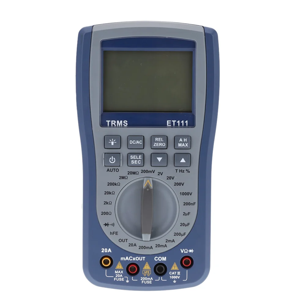 

ET111 Handheld LCD Digital Multimeter DC AC Voltmeter Resistance Diode Tester with Test Lead Triode Testing Attachment