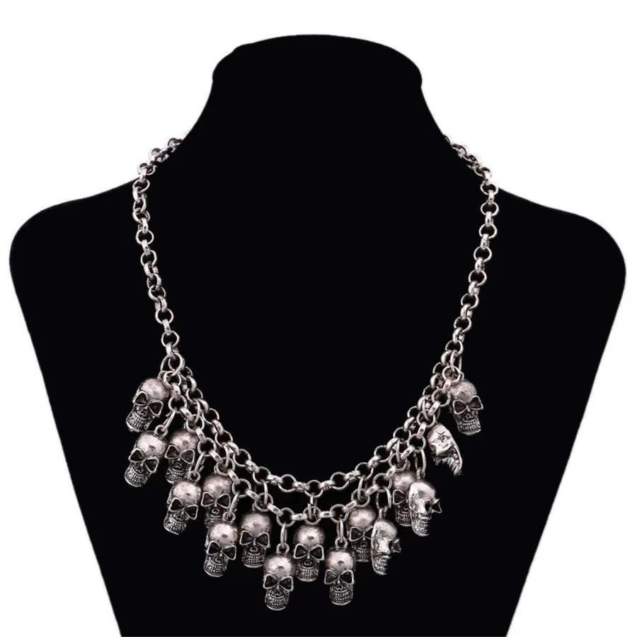 Yidensy Fashion Bib Necklaces Boho Coin Skull Skeleton Flower Triangle Pendant Necklace Chain for Women Statement Jewelry Gifts