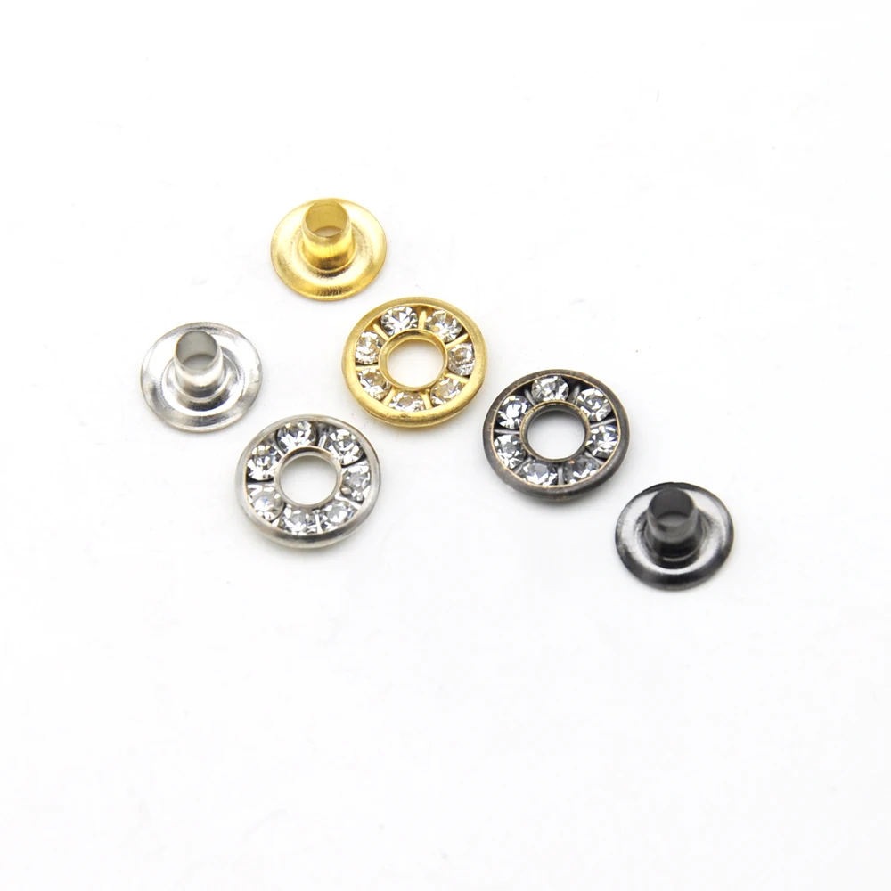 100pcs/lot round 9mm metal brass rhinestone eyelets glass diamond grommets knit clothes decoration free shipping RE-9mm-001