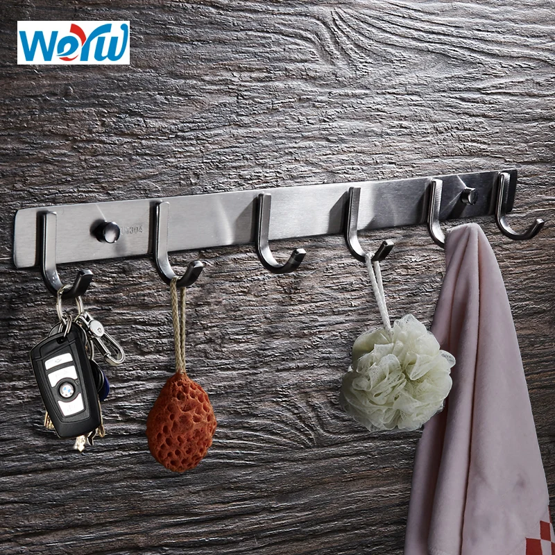 WEYUU Robe Hooks Stainless steel Bathroom 3-7 Row Hooks Coat Door Hanger  Wall Mount Kitchen Bathroom Accessories