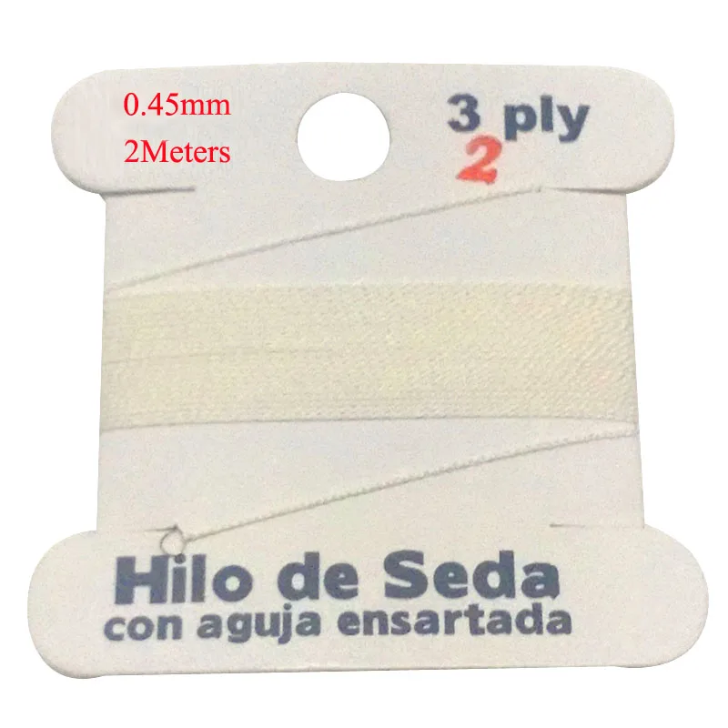 2m longo diâmetro 0.45mm 3 dobras branco 100% natural de seda beading cabo com agulha anexada