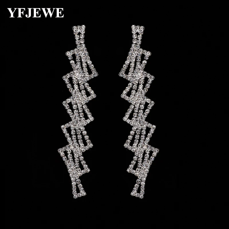 YFJEWE New 2018 Silver Color Statement Geometric Crystal Pendientes Earrings for Women Fashion Drop Earring Brincos E503