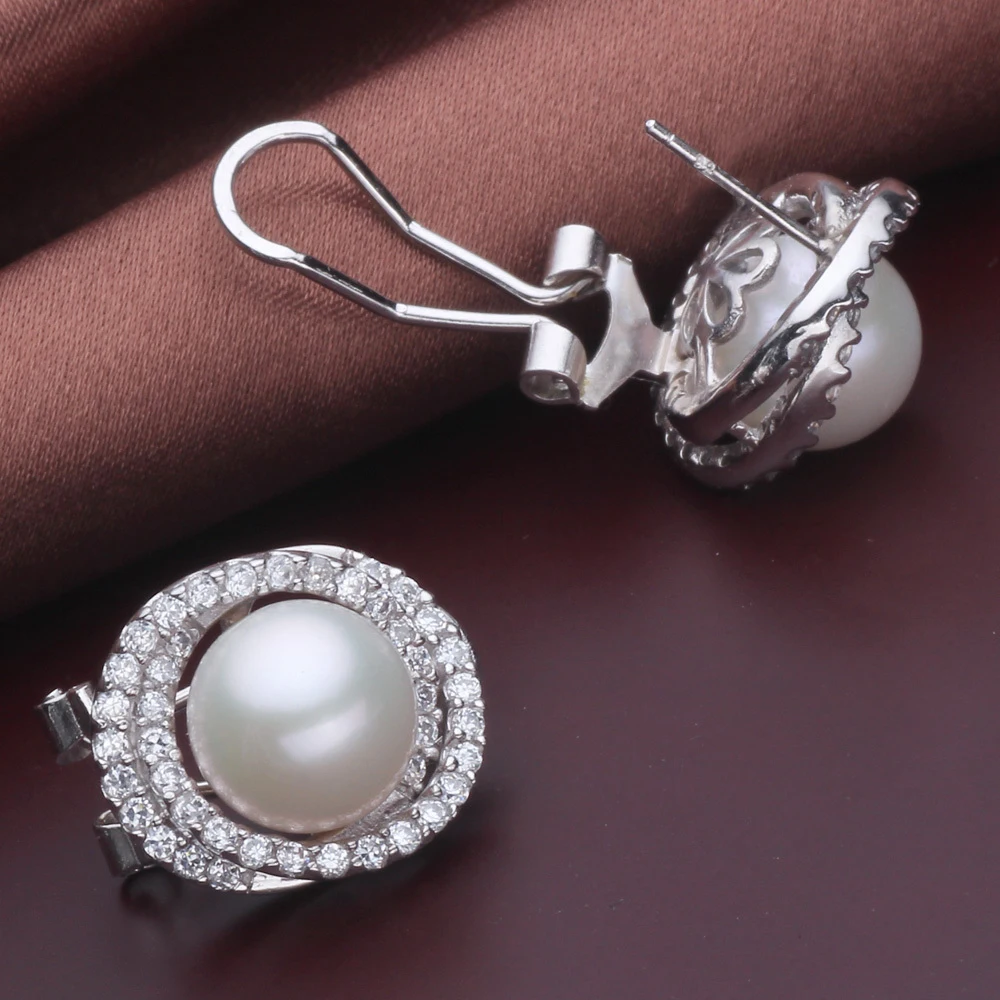 

Wedding Natural Clip Pearl Earrings For Women White Big 925 Silver Pearl Earring Jewelry Brincos Pendientes Birthday Gift