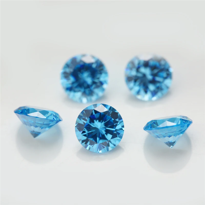 Size 3.0~10mm AAAAA Round CZ Stone European Machine Cut Middle Sea Blue Zircon Synthetic Gems Cubic Zirconia For Jewelry