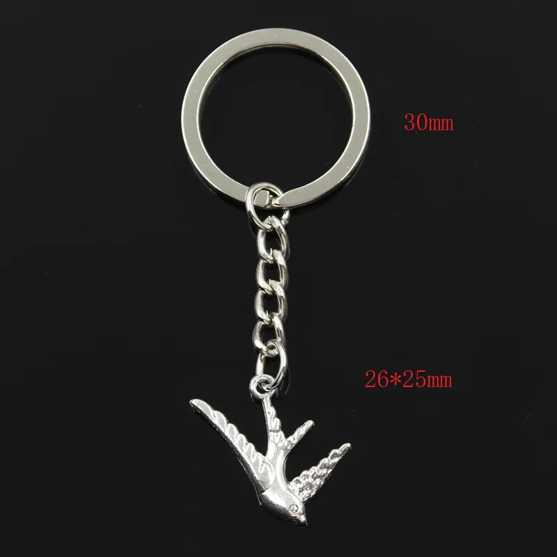 Fashion 30mm Key Ring Metal Key Chain Keychain Jewelry Antique Silver Color Plated Flying Swallow Bird 26x25mm Pendant