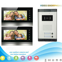 SmartYIBA 2 Apartment/Family Video Door Phone Intercom System 1 Doorbell Camera with 2 button 2 Monitor Waterproof