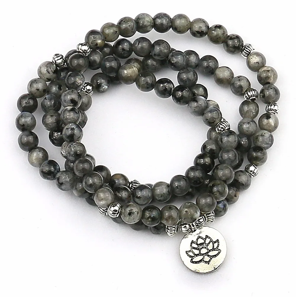 Labradorite Flashstone Strand Bracelet Trendy Handmade Men`s 108 Mala Yoga Bracelet Lotus  Buddha Bracelet Women,Birthday Gift