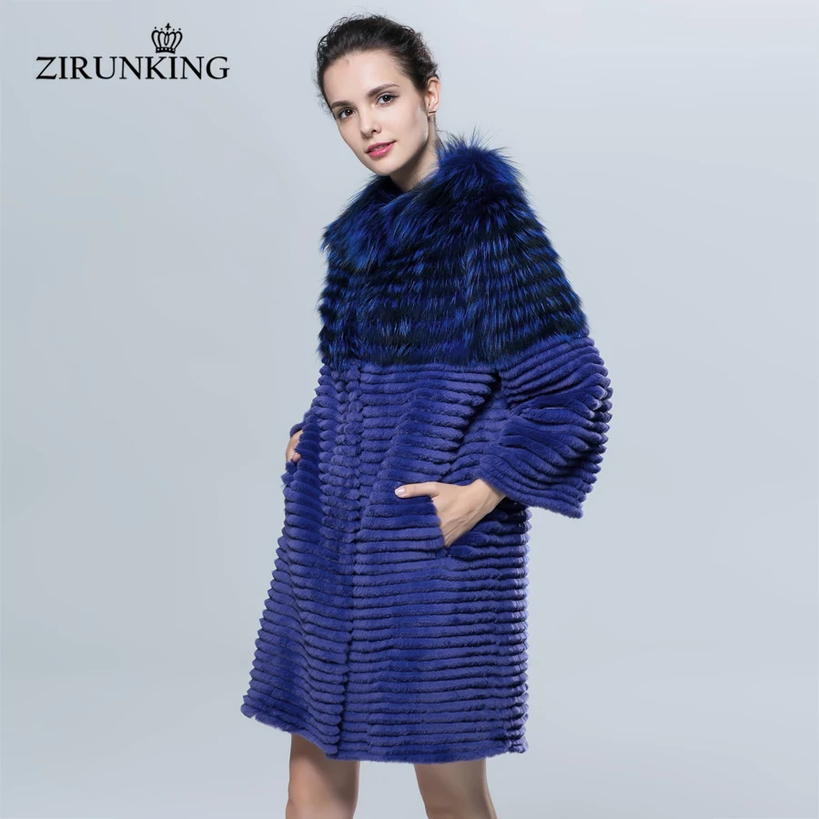 ZIRUNKING Female Real Silver Fox Fur and Rex Rabbit Fur Coats Women Natural Fur Parkas Fashion Stripe Customized Clothes ZC1628