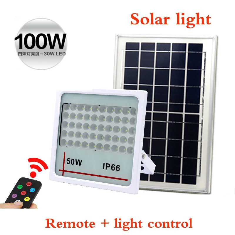 

Infrared Remote Control Solar Flood Light 50w/100W Park Court Billboard LED High Brightness Lights Solar Lights Smart Lights