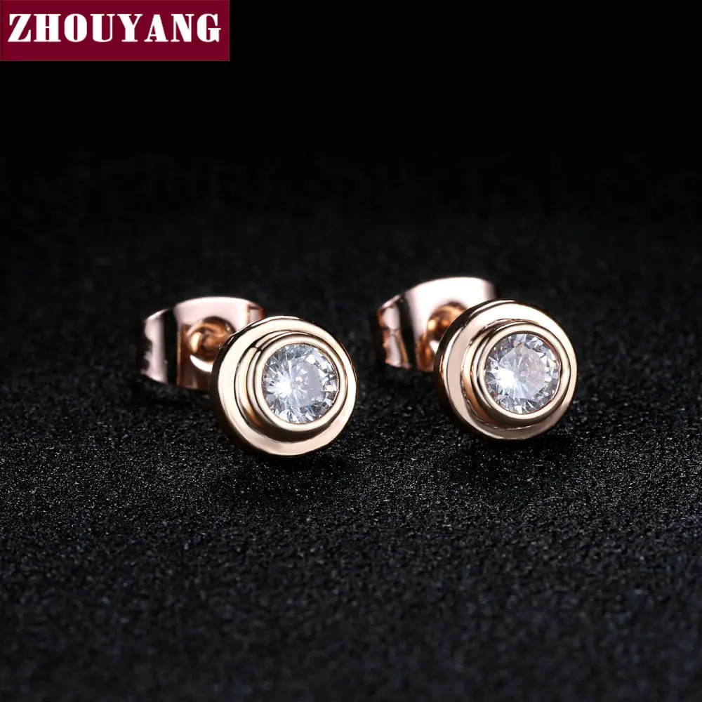 ZHOUYANGM Simple Style Cubic Zirconia RoseGold Color / Silver Color Stud Earrings Fashion Jewelry Gift ZYE809 ZYE810