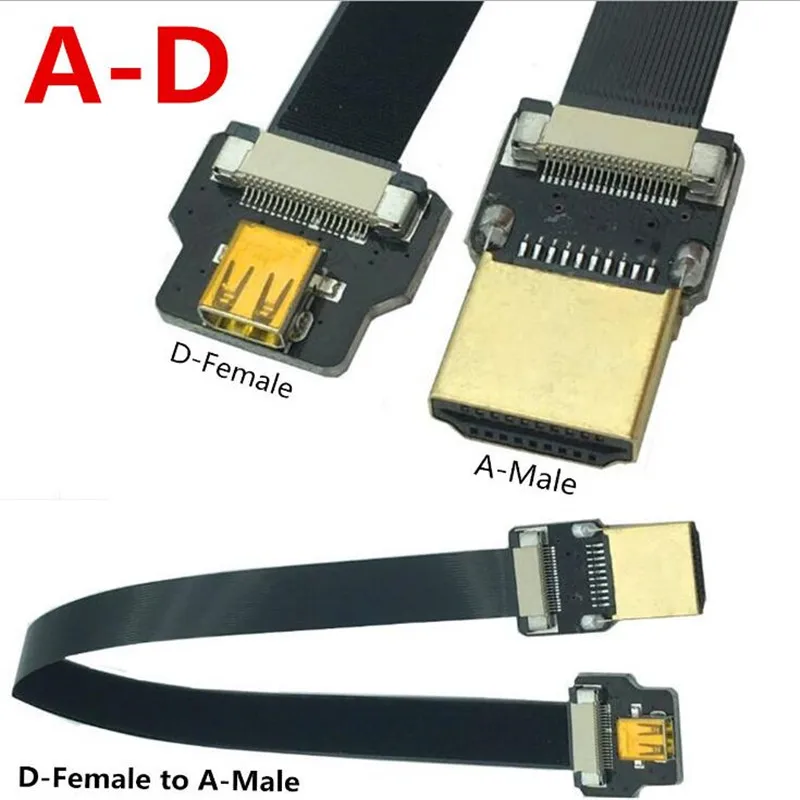 FPV Micro-HD Female to HDMI-compatible Male HDTV FPC Flat Cable for Multicopter Aerial Photography 0.05m-0.8m