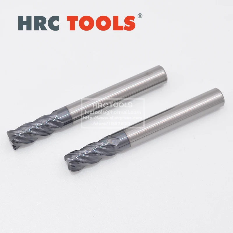 2 uds 4 flauta cuello largo flauta corta punta de bola fresas de extremo de carburo R0.2/R0.5/R1.0 HRC62 brocas de fresado de raio de esquina