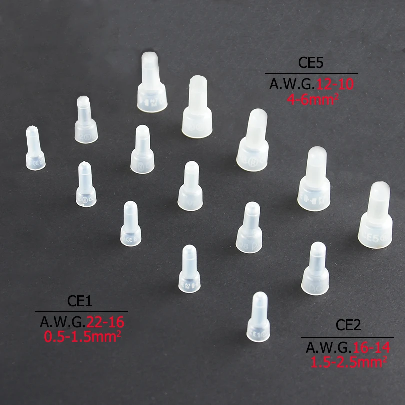 REALLY 100 PCS CE1 CE2  CE5 Closed End Crimp Caps Electrical Wire Cable Terminals Connectors Set AWG 12-10 16-14 22-16