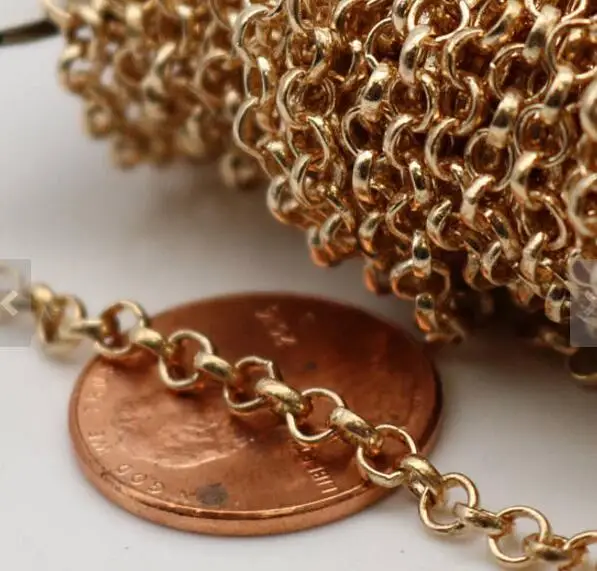 Lot meters in bulk Gold 4mm Wide Rolo chain DIY NECKLACE Stainless Steel Chain Jewelry Findings marking free ship