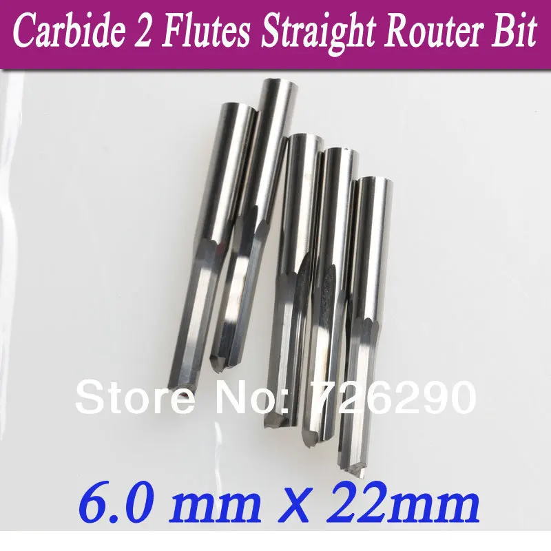 5pcs 6.0*22mm 2 Flute Straight Tool Sale CNC Woodworking Bits Solid Carbide Millinging Cutters Set For Wood