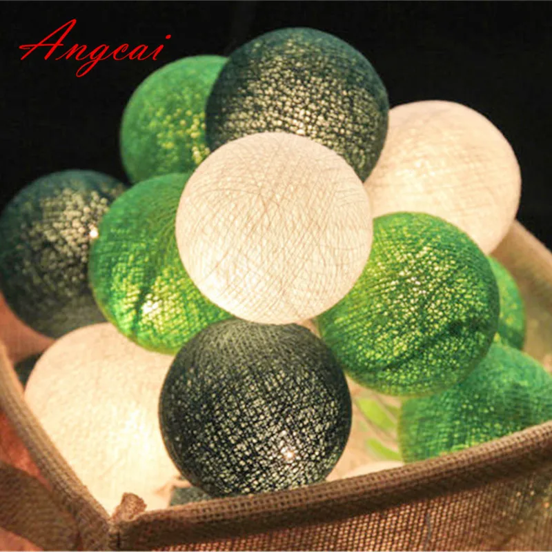 Green Leaf Colored Cotton Ball String Night Lights, Fairy Lights, Party, Indoor Decor, Garland Bedroom, 20 Cotton Balls