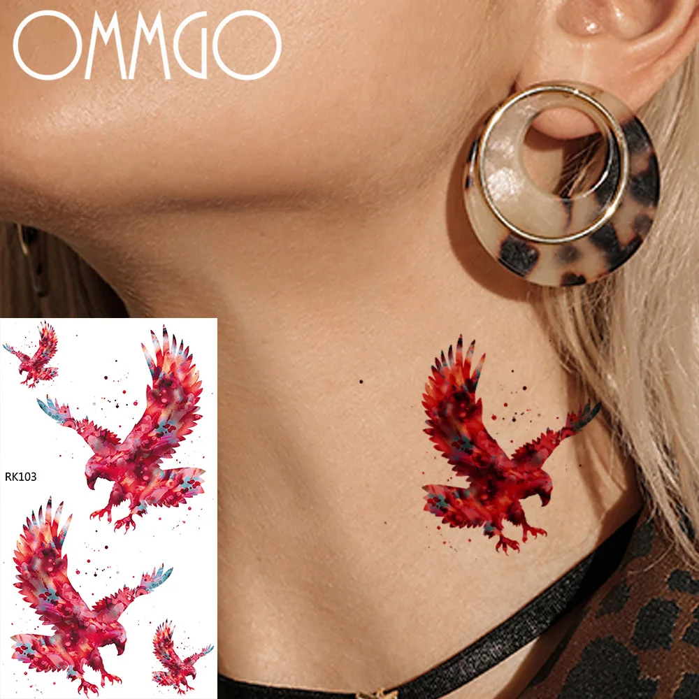 OMMGO Bald Eagle Temporary Tattoos For Women Men Sticker Waterproof Fake Tattoo Sheet Custom Tatoos Flash Body Art Arm Wrist