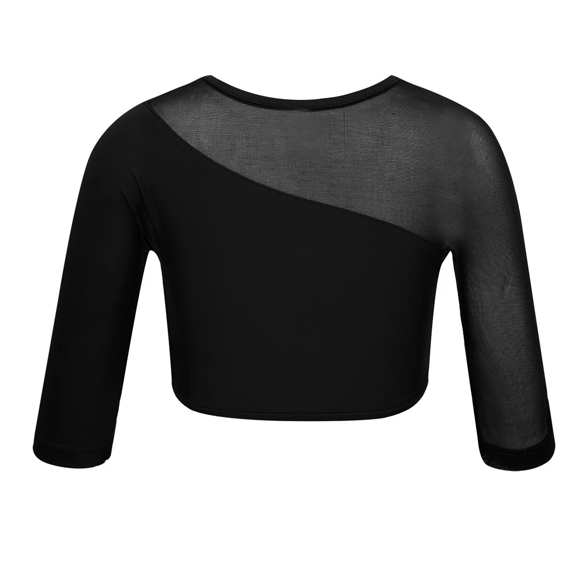 Kids Girls Children 3/4 Sleeves Asymmetrical Tops Crop Top for Ballet Dance Stage Performance Workout Gymnastics Dance Crop Top