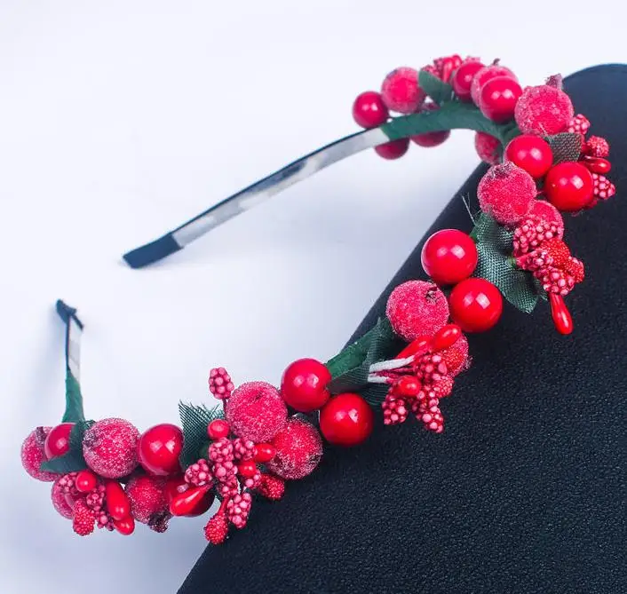 25pcs red berry fairy hair headband Christmas party cherry head band garland strawberry boho headwear Artificial Decor