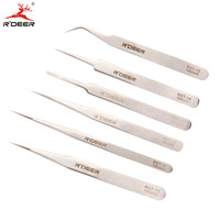 RDEER 6pcs Electronics Tweezers Set Forceps Stainless Steel Alicate Repairing Maintenance Hand Tools