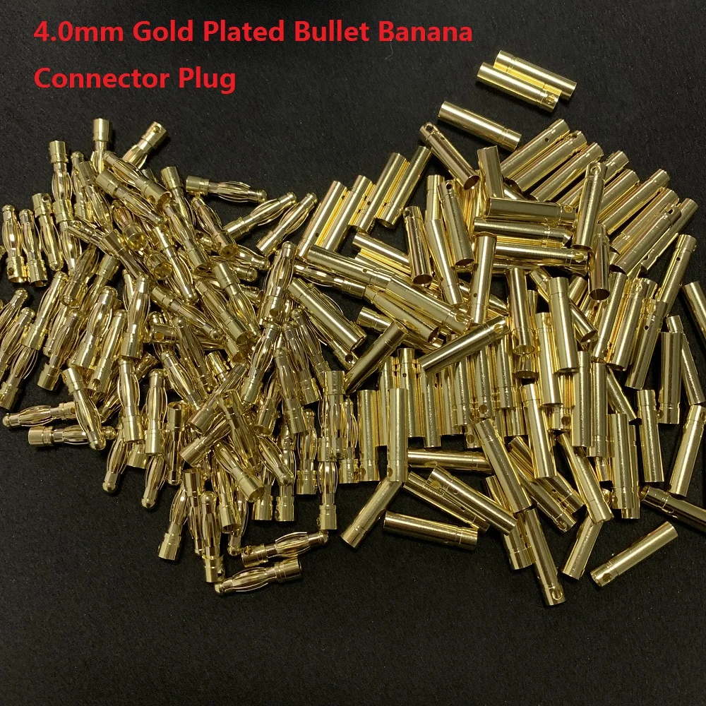 Whole Sale 4.0mm Gold Tone Metal RC Banana Bullet Plug Connector Male Female  For ESC Battery Motor