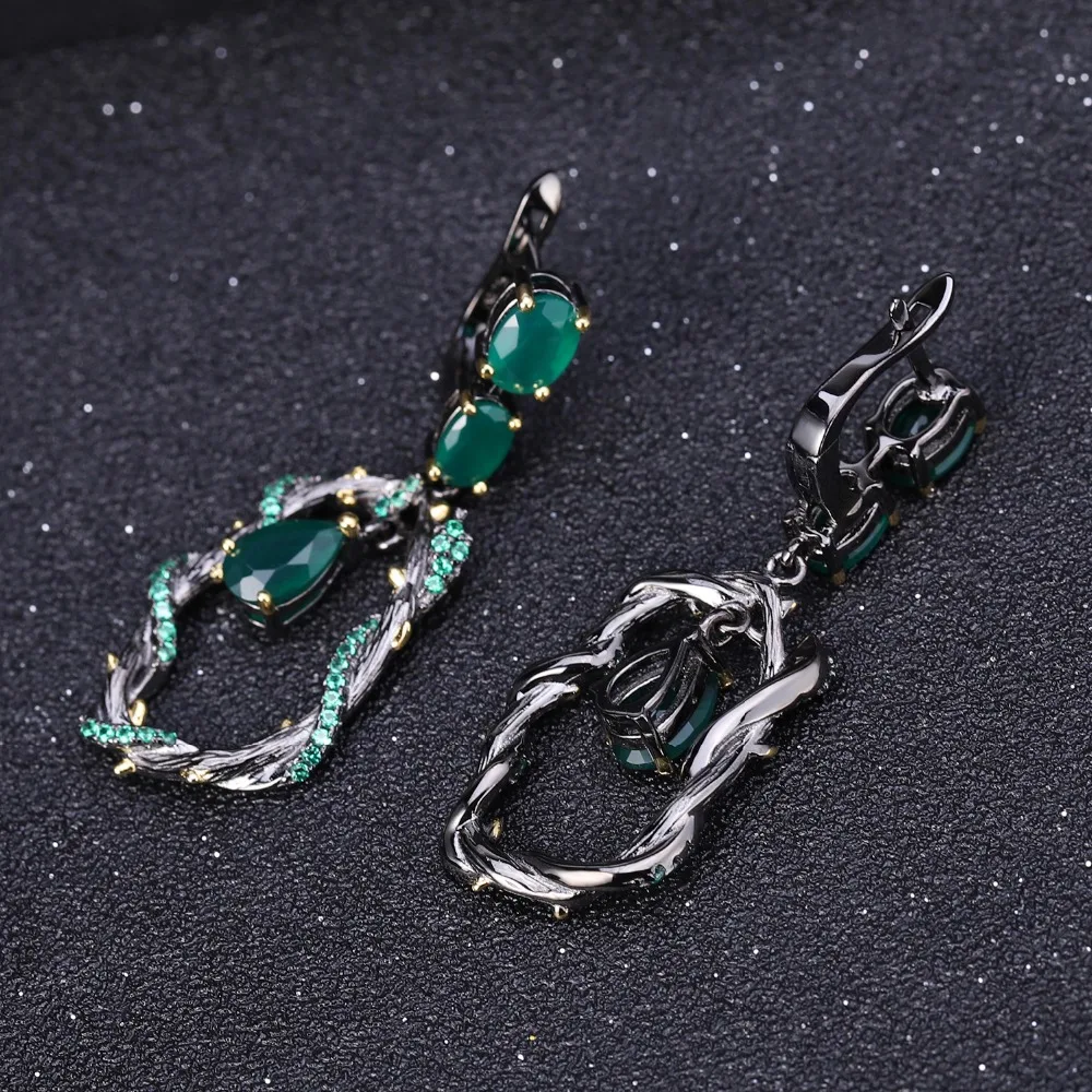 GEM'S BALLETT Natürlichen Grünen Achat Edelstein Ohrringe 925 Sterling Silber Handgemachte Zweig Vintage Ohrringe für Frauen Schmuck