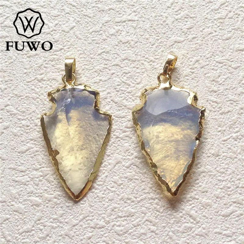 

FUWO Wholesale Handmade Opal Arrowhead Pendant,Golden Plated Synthetic Quartz Accessories For Women Jewelry Making 5Pc/Lot PD167