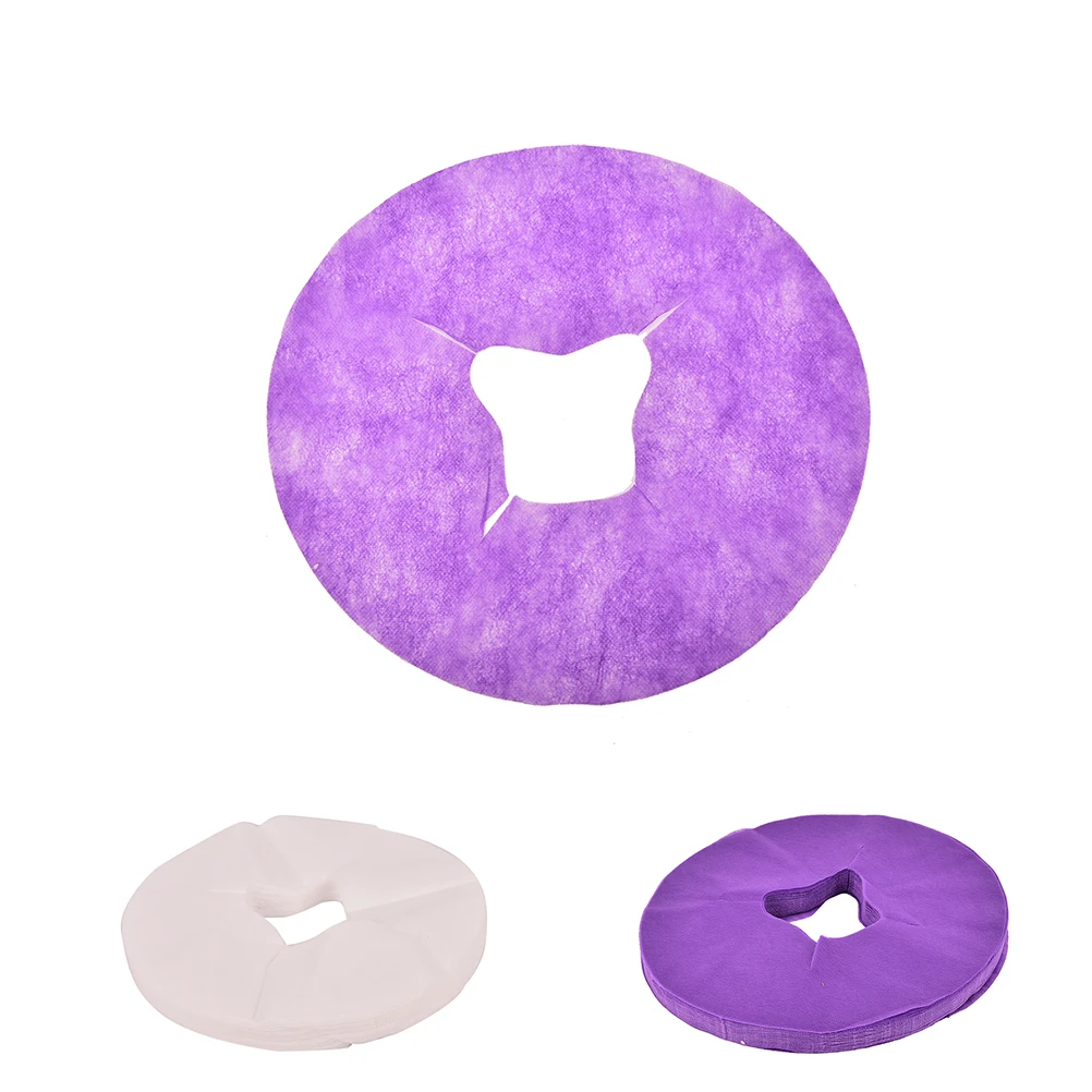 Wholesale 100Pcs White/Purple Non-woven Fabric Disposable Face Massage Pad Pillow Cover Towel Masks Comfortable Medical Bed Hole