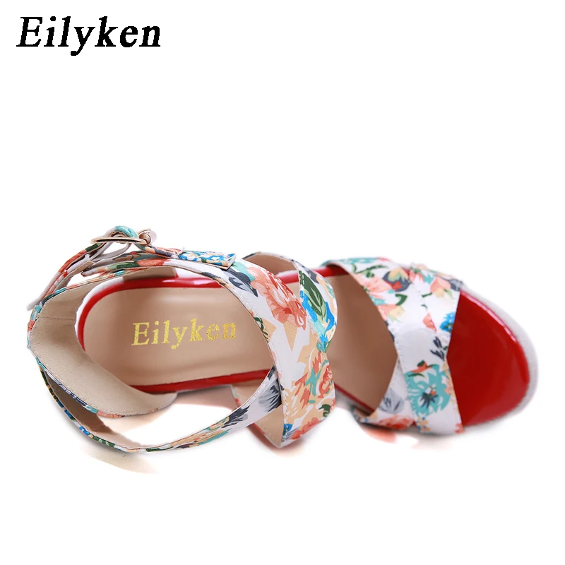 Eilyken Summer Fashion Peep Toe Solid Platform Wedges Sandals Women Designer Silk Print Flower Fabric High Heels Female Shoes