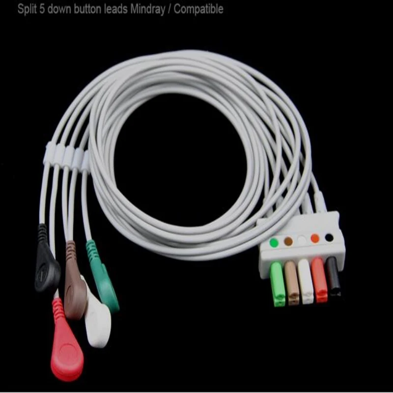 Compatible For Mindray MEC1000,PM7000/8000/9000  ECG 5 Leadwires Clip End ECG Trunk Cable Medical Wire Cables AHA