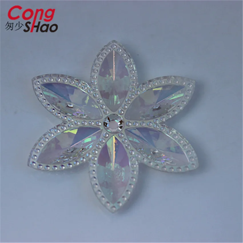 Cong Shao 30PCS 46mm Color AB  Flower  Acrylic Rhinestone appliq Stone Flatback  Beads  For Clothes Decoration Craft CS109