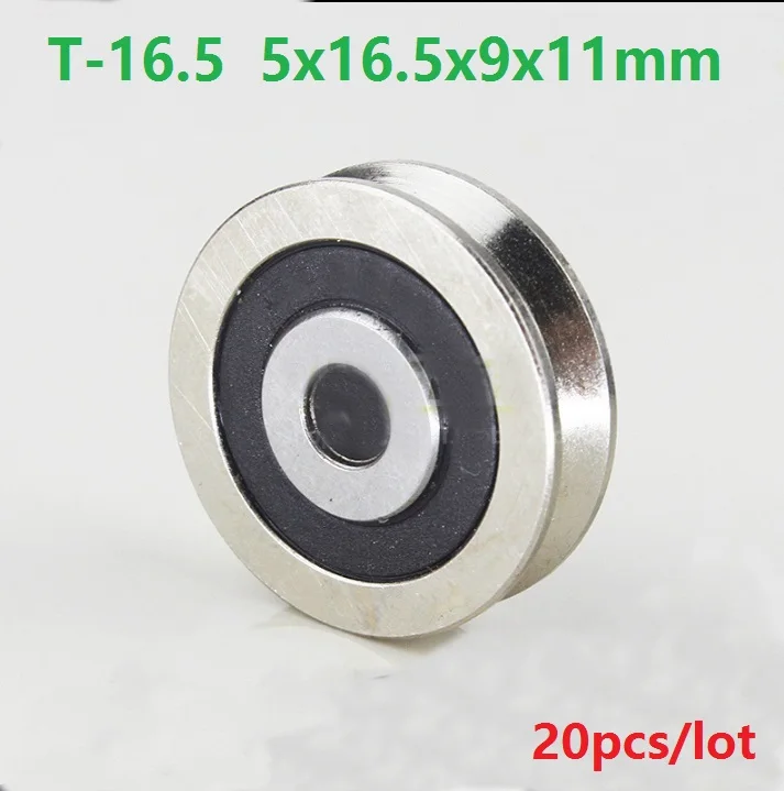 20pcs/lot T-16.5 5x16.5x9x11 mm flat bottomed T groove ball bearing guide track roller wheel bearing pulley bearing 5*16.5*9*11