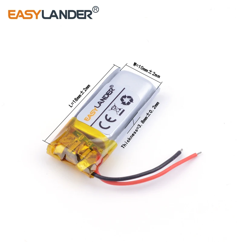 

3pcs /Lot 3.7V 381018 50mAh Rechargeable Lithium Li-ion Polymer Battery for Bluetooth MP3 MP4 401018