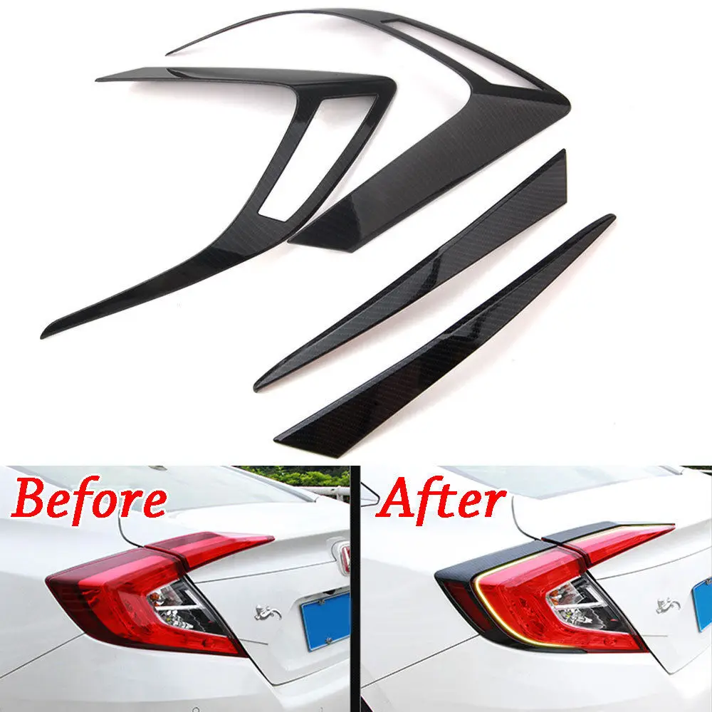 

New Accessory Fit For Honda Civic 10th 2016 -2017 2018 4 PCS ABS Rear Light Tail Lamp Cover Trim Carbon Fiber Style