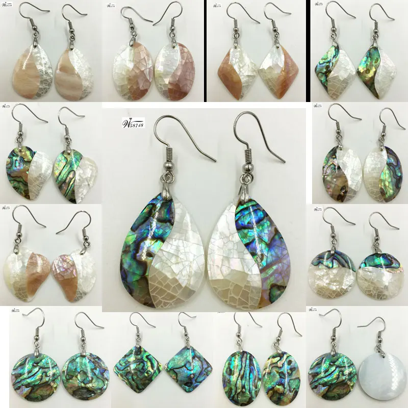 New Zealand Abalone Shell Mother of pearl Shell Women Bead Dangle Earrings Pair WFH640