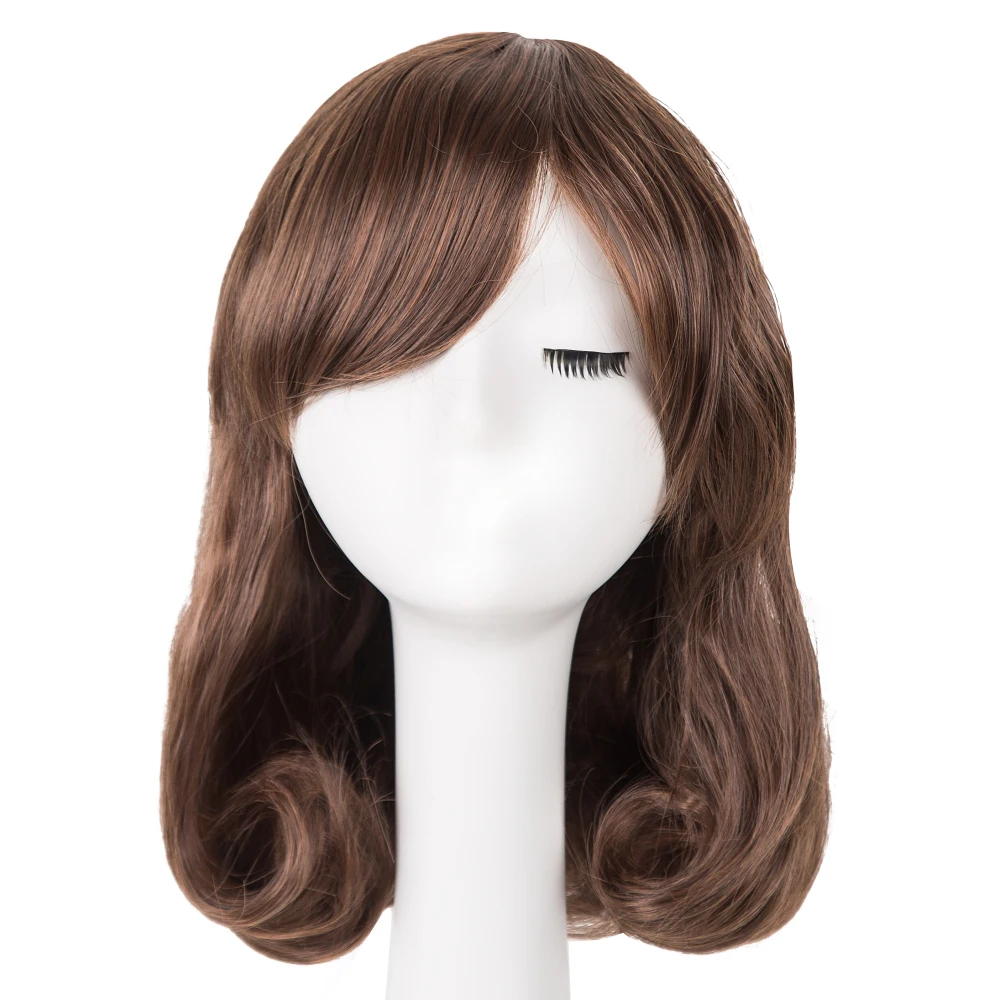 Fei-Show Synthetic Hair Heat Resistant Fiber Short Wavy Wigs Costume Cosplay Halloween Women Inclined Bangs Carnival Hairpiece