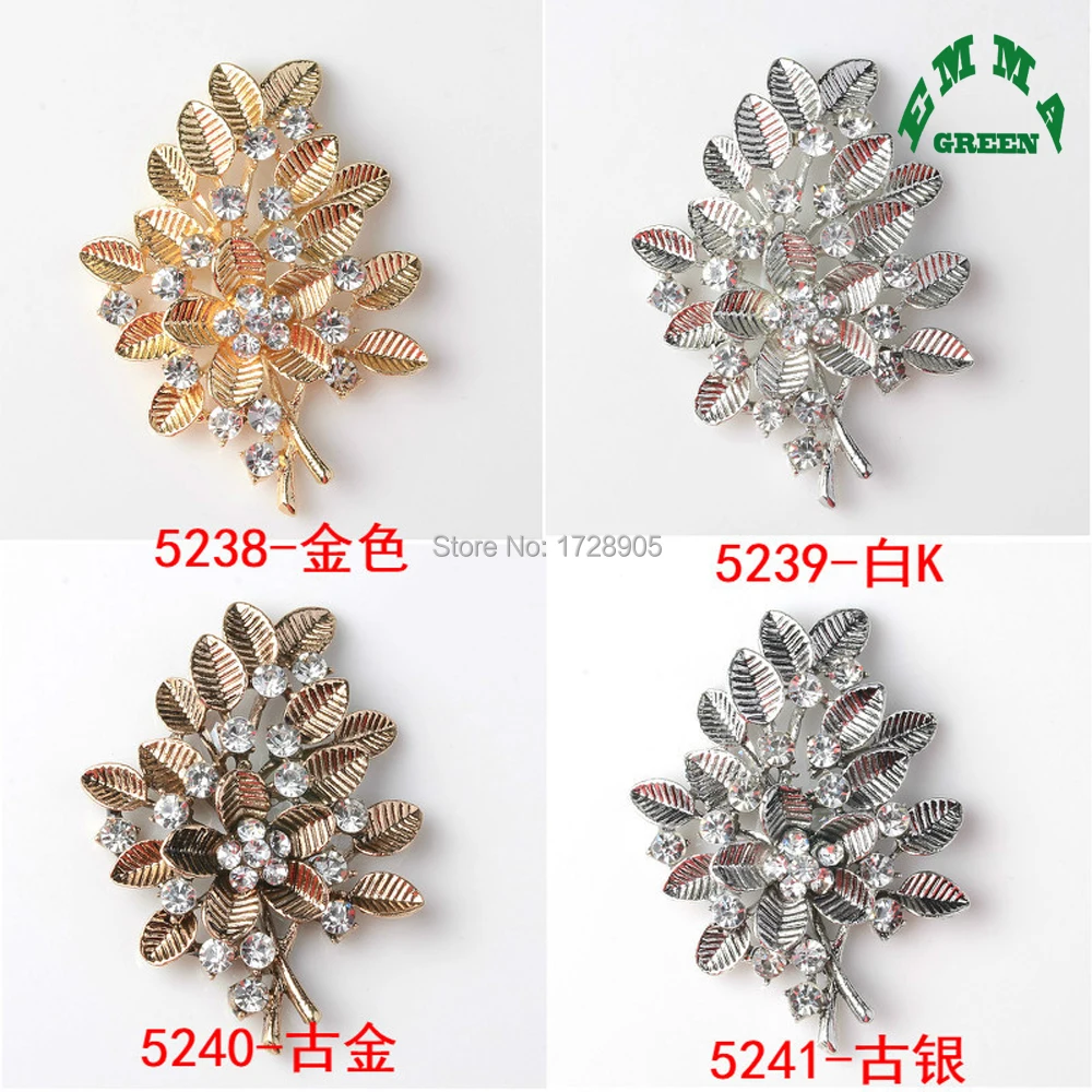 Gold Embellishments with Crystal 10pcs 48mm Big Vintage Leaf Flower Flat Back Button for Bridal Wedding Decoration Accessories